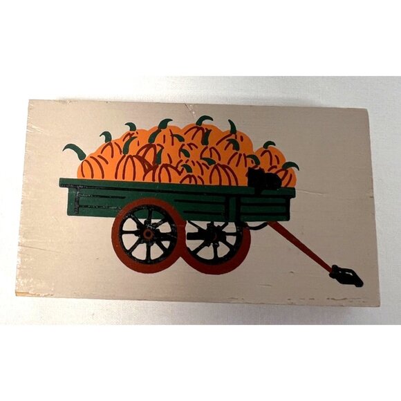 Cats Meow Wooden Block With Pumpkin Wagon Design - Picture 1 of 2